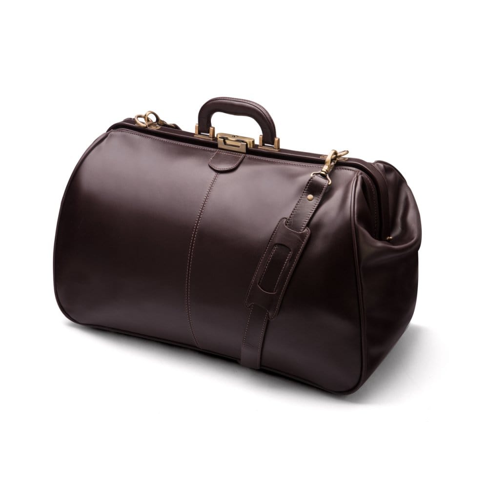 Large leather Gladstone holdall, brown, with shoulder strap