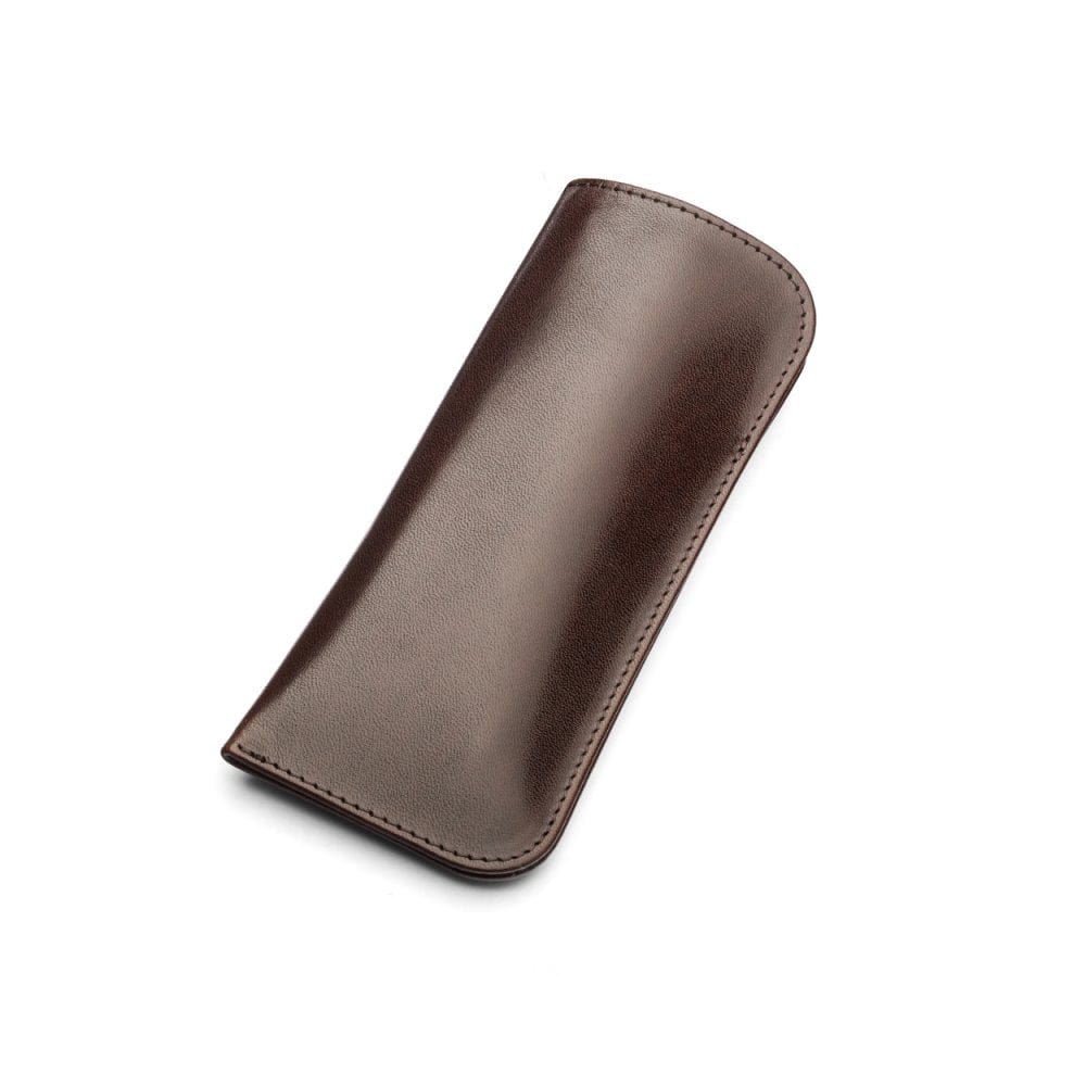Large leather glasses case, brown, front