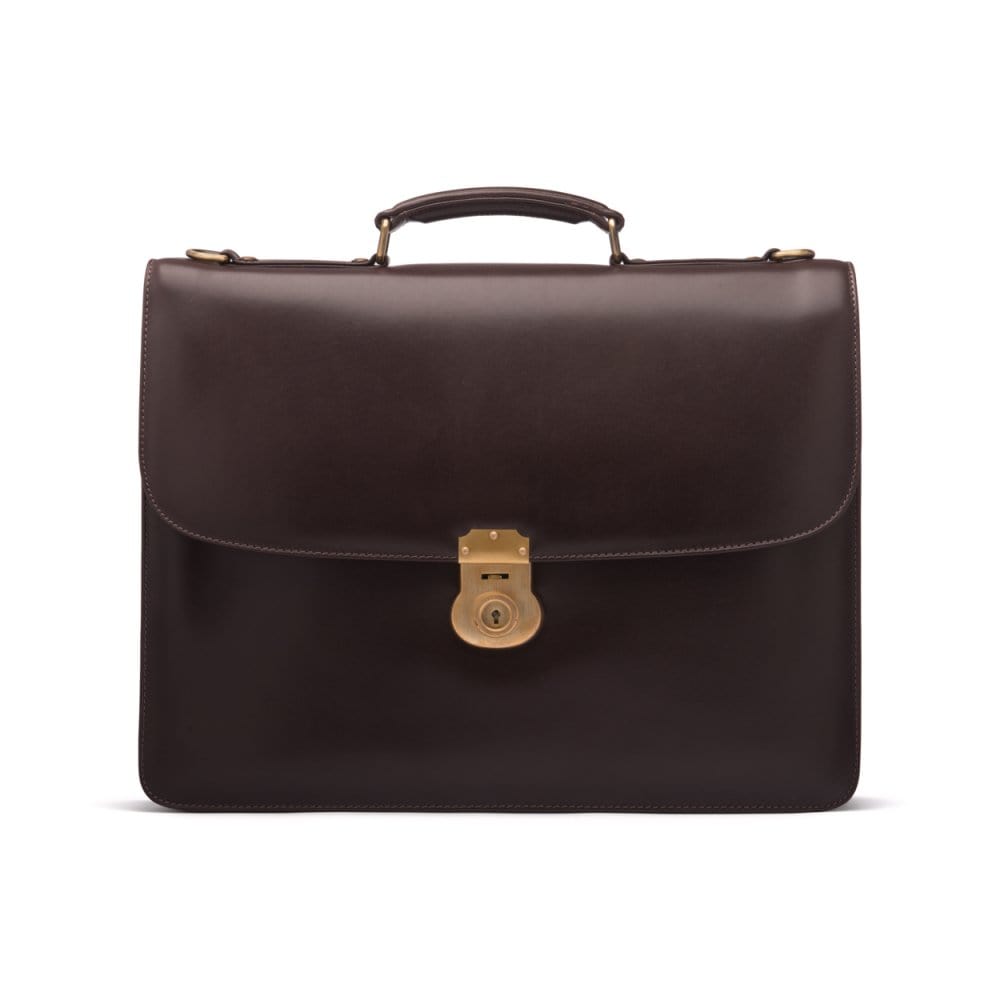 Brown Leather Hatton Briefcase With Solid Brass Lock