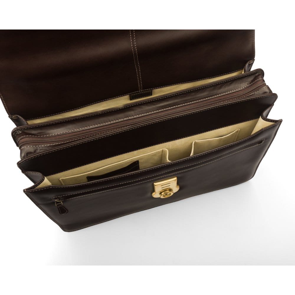 Brown Leather Hatton Briefcase With Solid Brass Lock