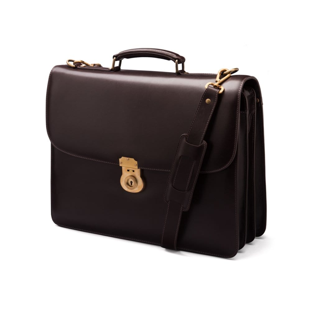 Brown Leather Hatton Briefcase With Solid Brass Lock