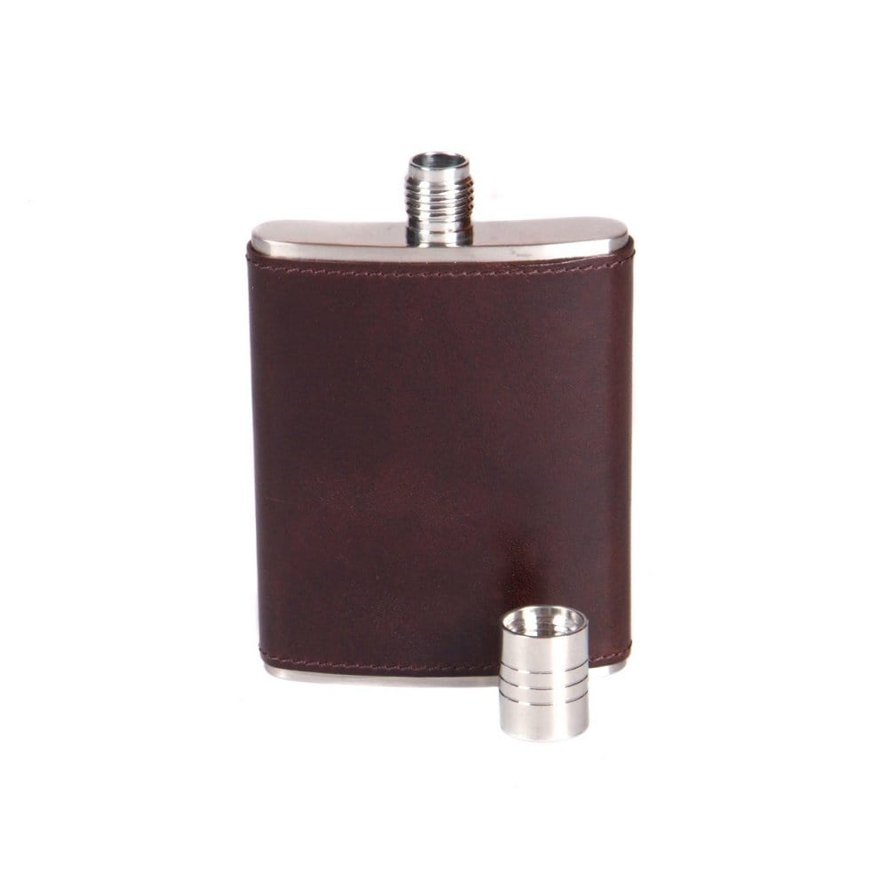Brown Leather Covered 3oz Hip Flask