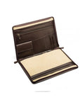 Leather A4 zip around document folder, brown, inside