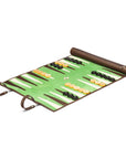 Leather backgammon roll, brown with lime