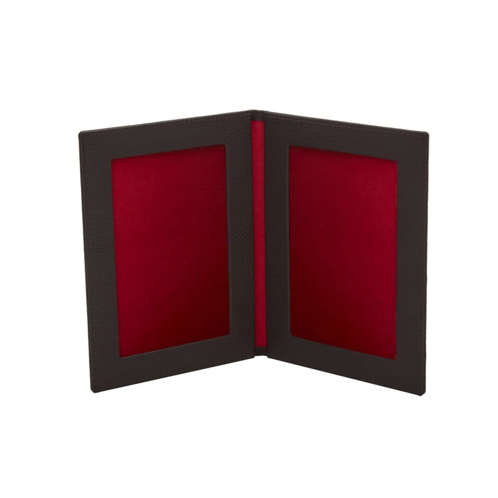 Double leather photo frame, brown, 6 x 4", inside