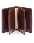 Leather bifold card wallet, brown, open