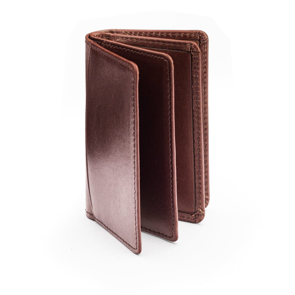 Leather bifold card wallet, brown, front