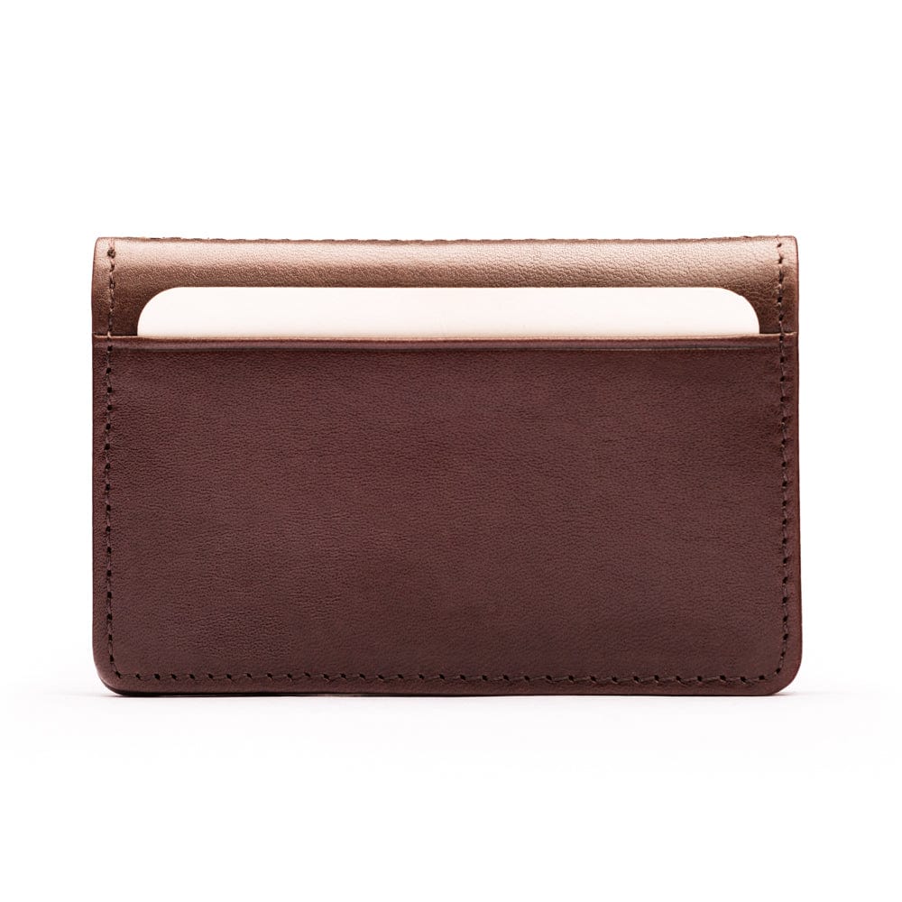 Leather bifold card wallet, brown, front view