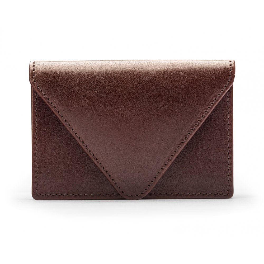 Leather business card envelope, brown, front