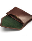 Leather business card envelope, brown, open