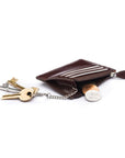 Leather card case with zip coin purse and key chain, brown, inside