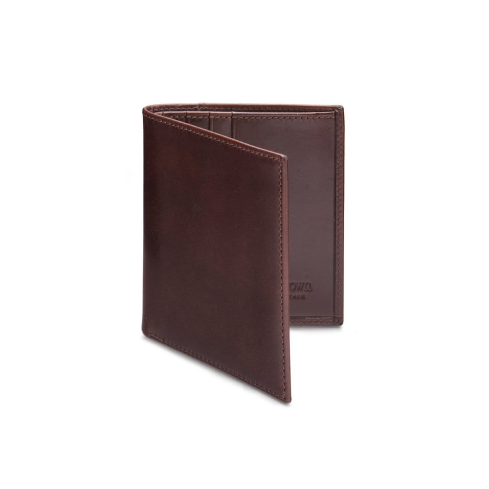 Leather compact billfold wallet 6CC, brown, front