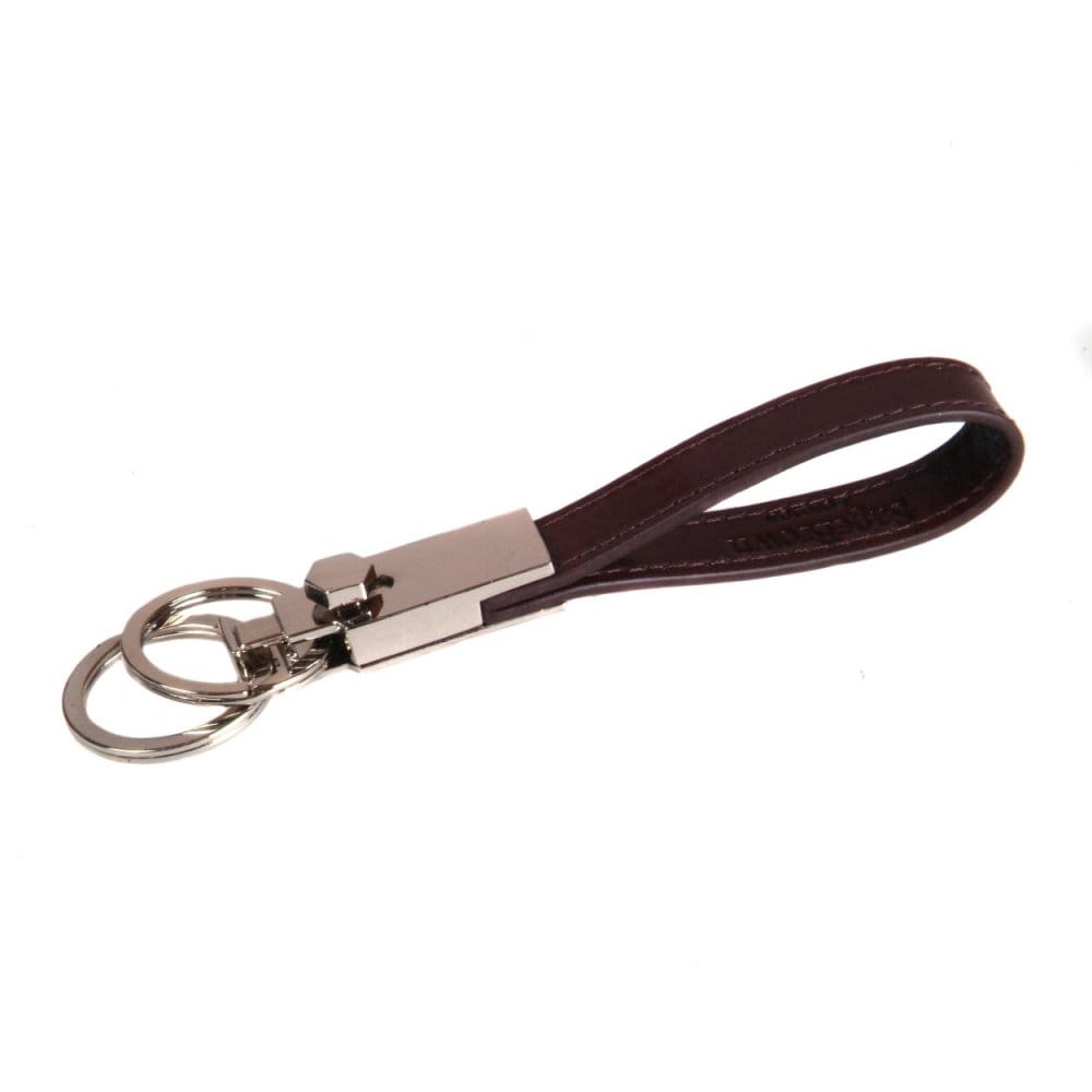 Leather detachable key ring, brown, front