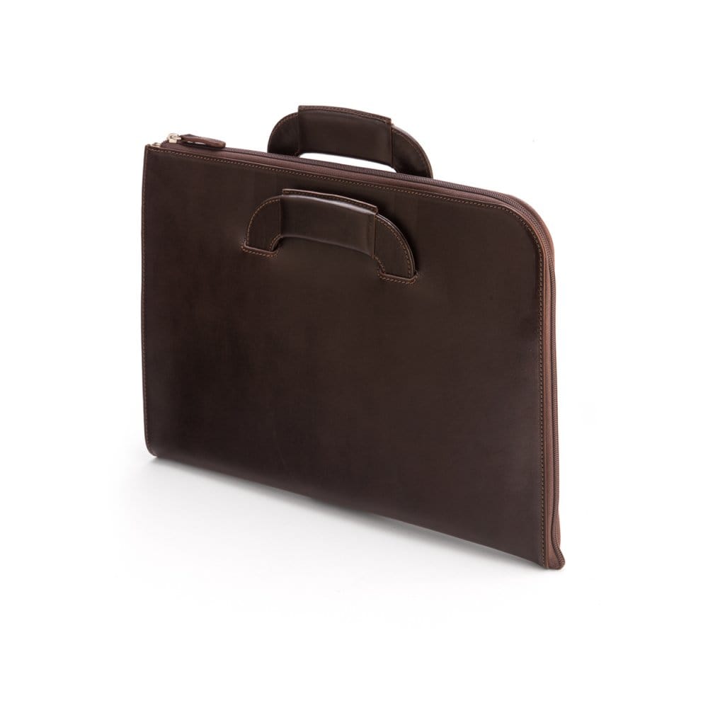 Leather document case with retractable handles, brown, side