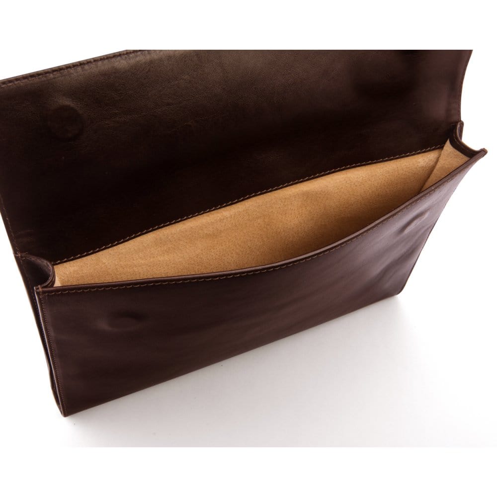 Leather envelope folder, brown, inside