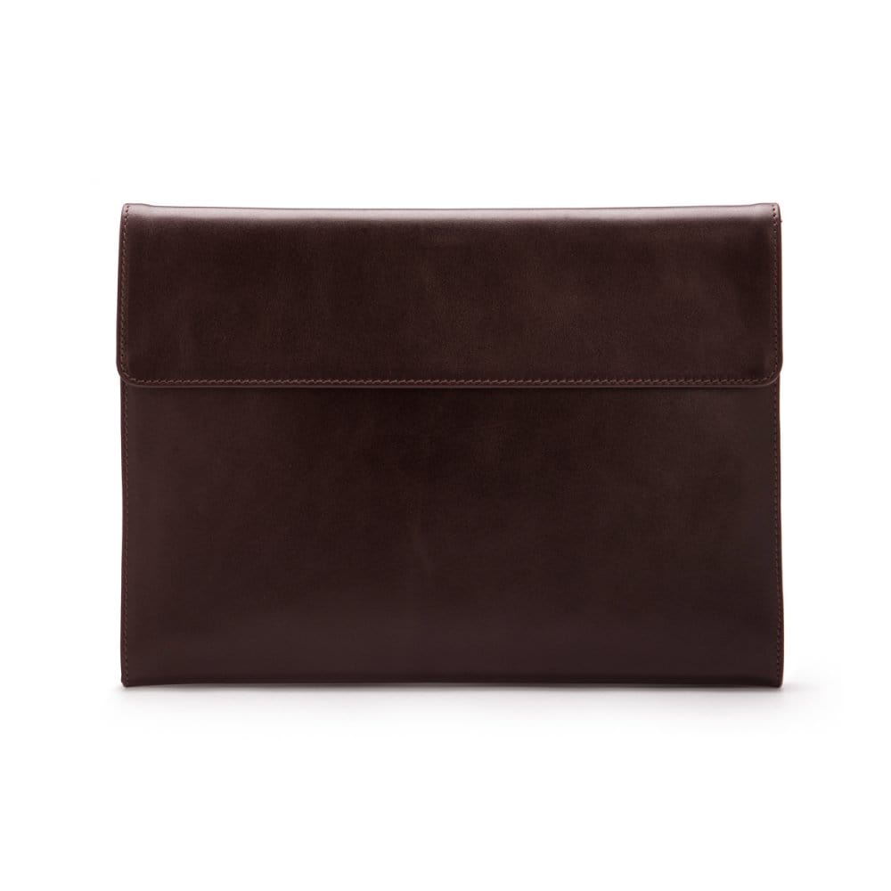 Leather envelope folder, brown, front view