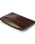 Flat leather credit card holder with middle pocket, 5 CC slots, brown, inside