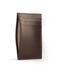 Flat leather credit card holder with middle pocket, 5 CC slots, brown, front