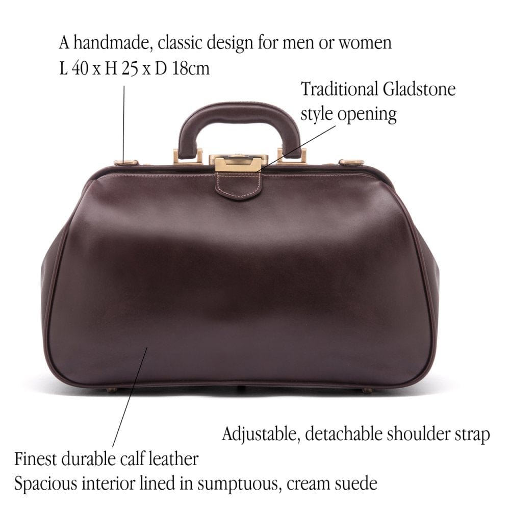 Small Gladstone Bag in Leather, brown, features