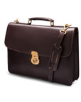 Leather briefcase with brass lock, Harvard, brown, side