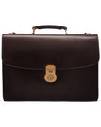 Leather briefcase with brass lock, Harvard, brown, front