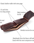 Leather wallet with tab closure, brown, features