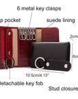 Key wallet with detachable key fob, brown, features