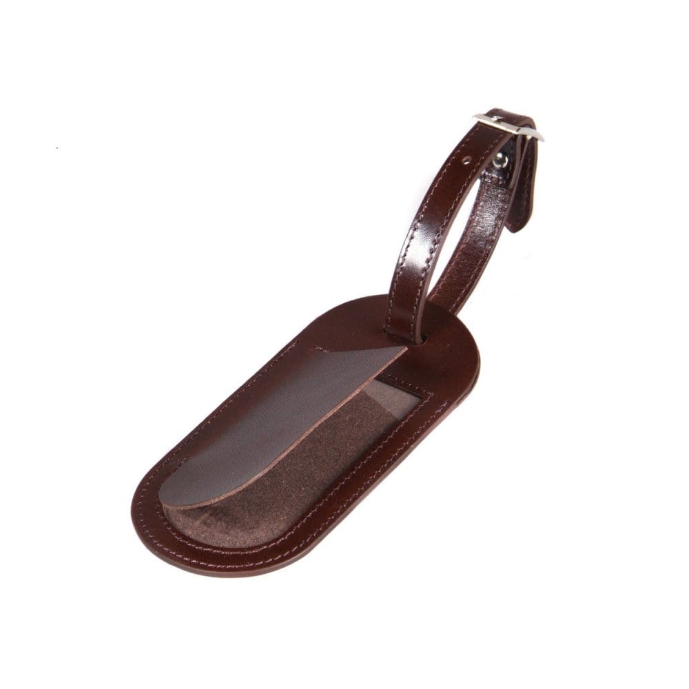 Leather luggage tag, brown