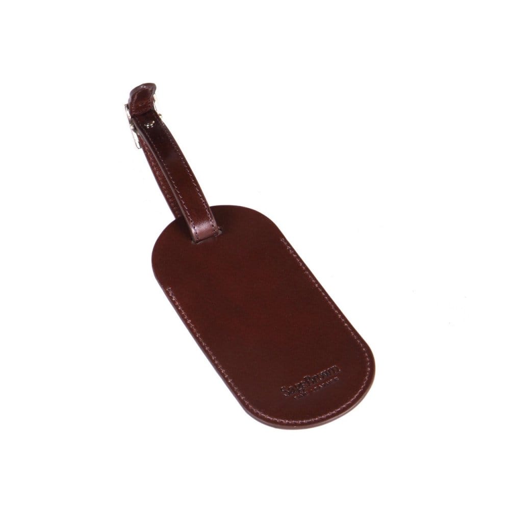 Leather luggage tag, brown, back