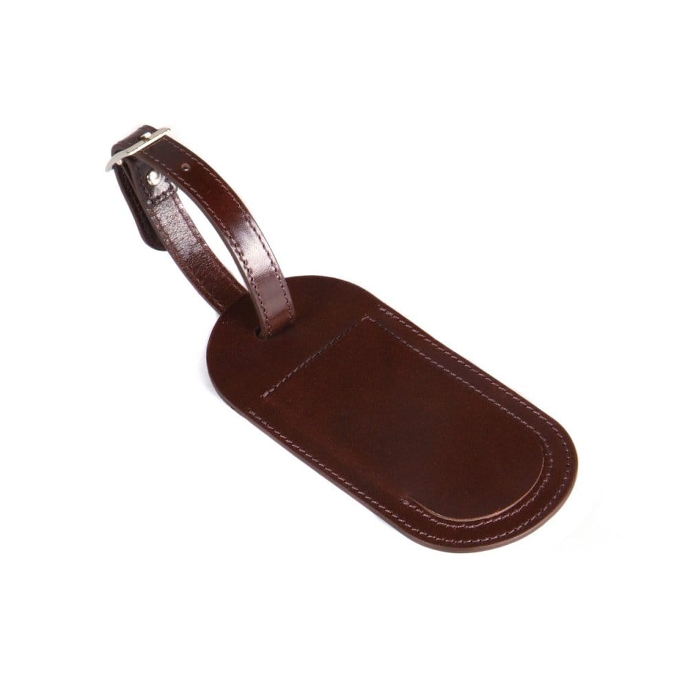 Leather luggage tag, brown, front
