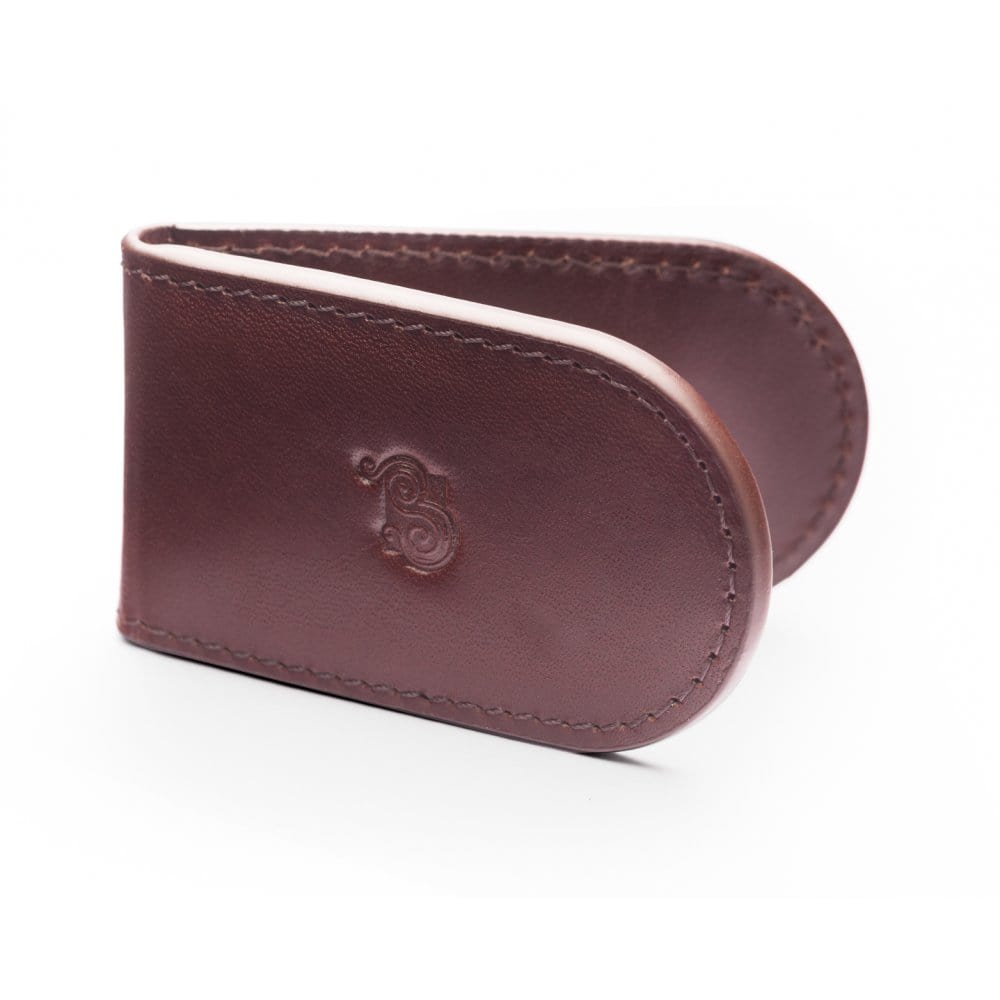 Leather Magnetic Money Clip, brown, front