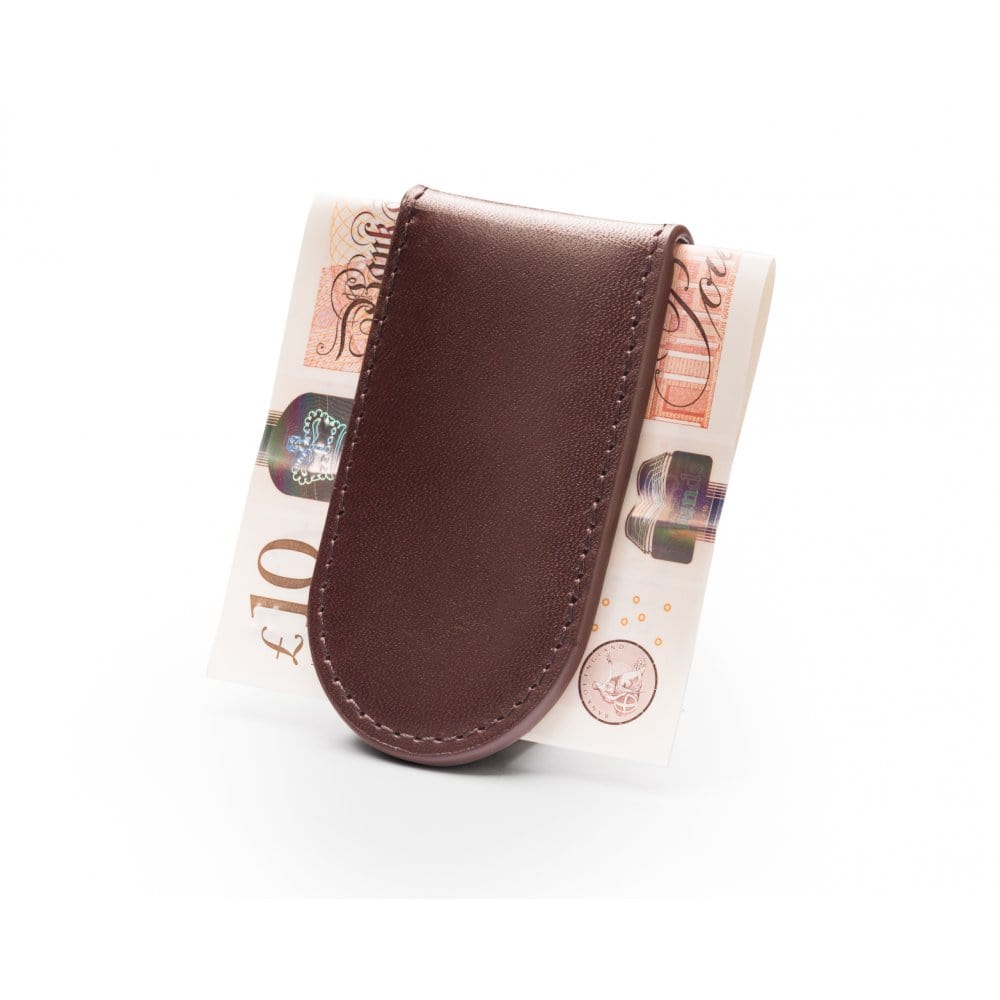 Leather Magnetic Money Clip, brown, back