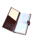 Leather multiple business card wallet, brown, open