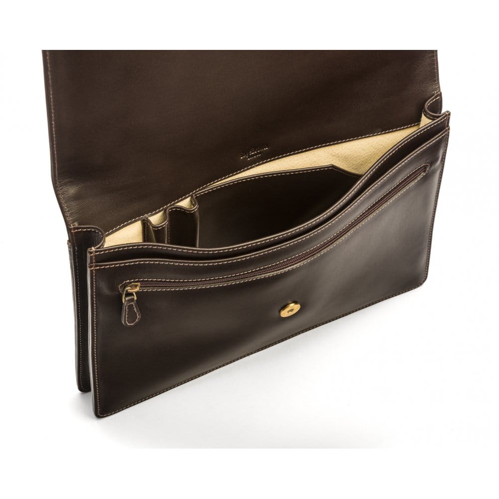 Small leather A4 portfolio case, brown, inside