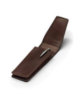 Leather pen case, brown, open