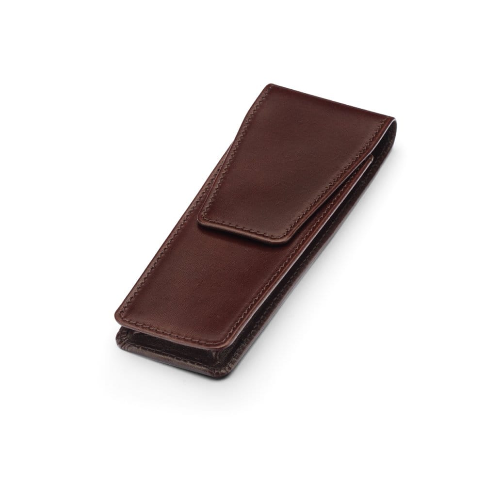 Leather pen case, brown, side