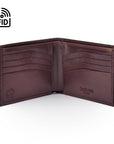 RFID leather wallet for men, brown, open view