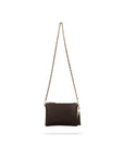 Leather cross body bag with chain strap, brown, front