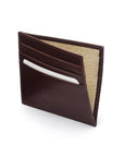 Leather side opening flat card holder, brown, inside, black