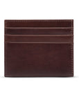 Leather side opening flat card holder, brown, front