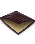 Leather side opening flat card holder, brown, open