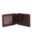 Leather travel card wallet, brown, open