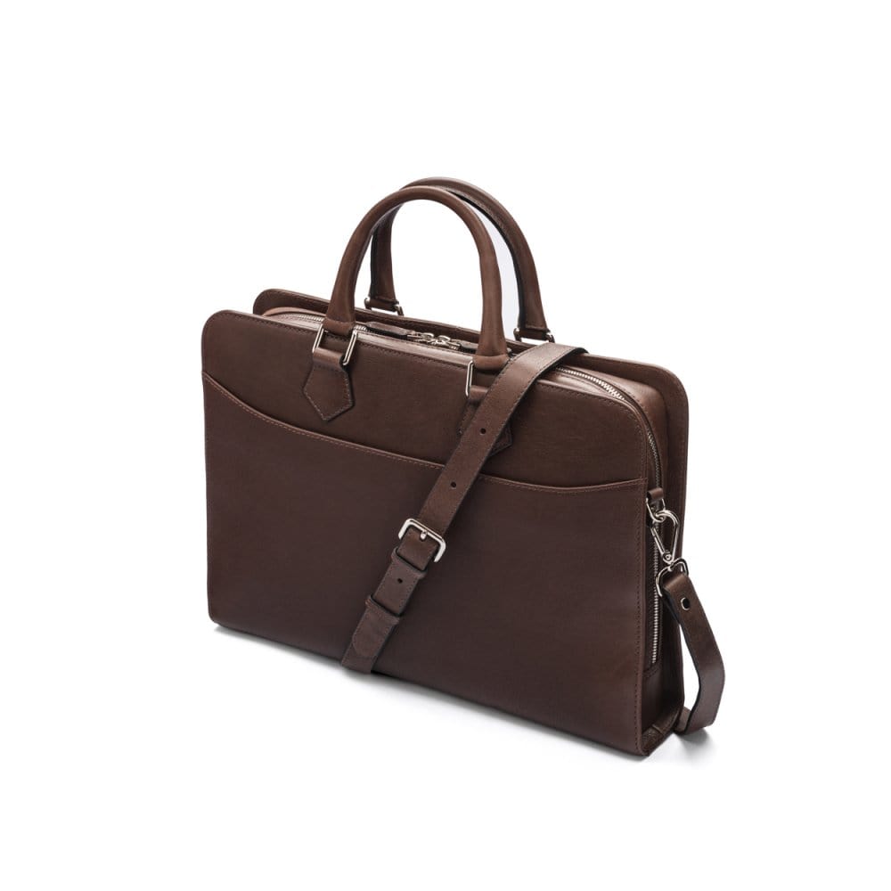 Leather 13&quot; laptop bag, brown, side