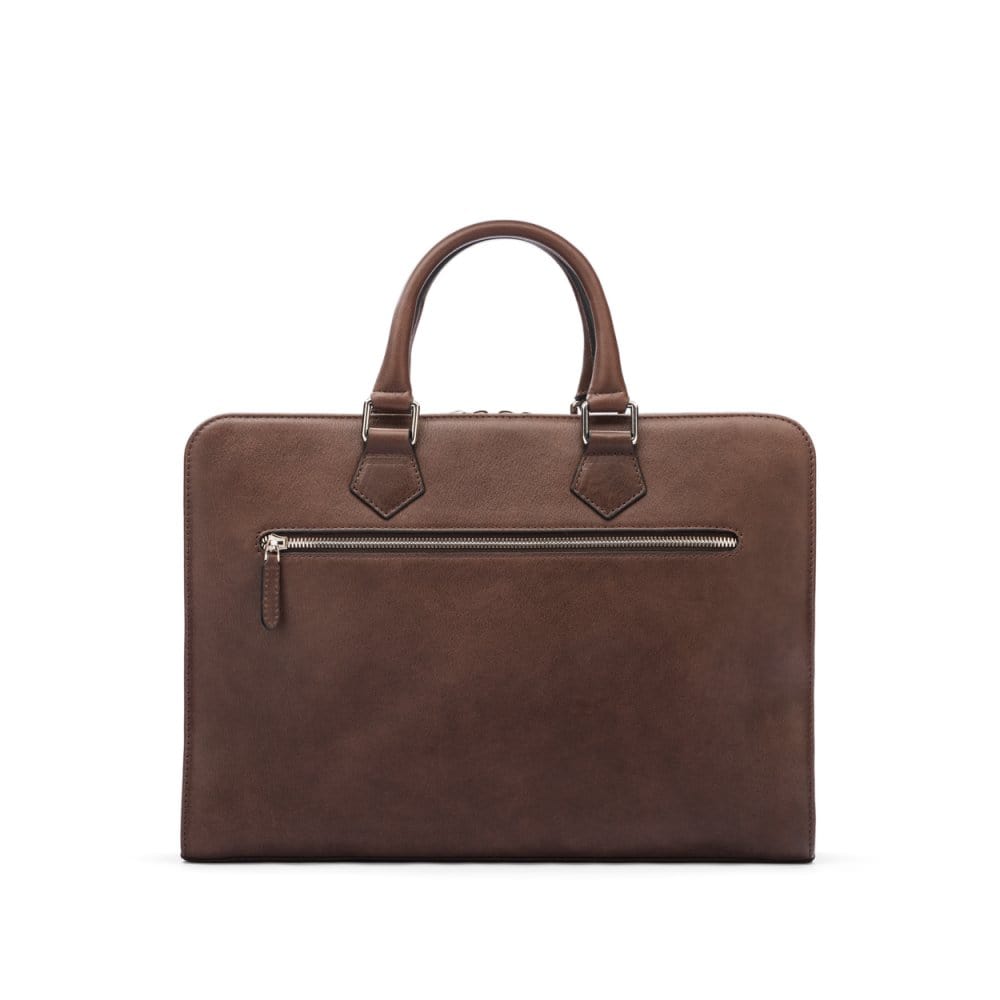 Leather 13" laptop bag, brown, back