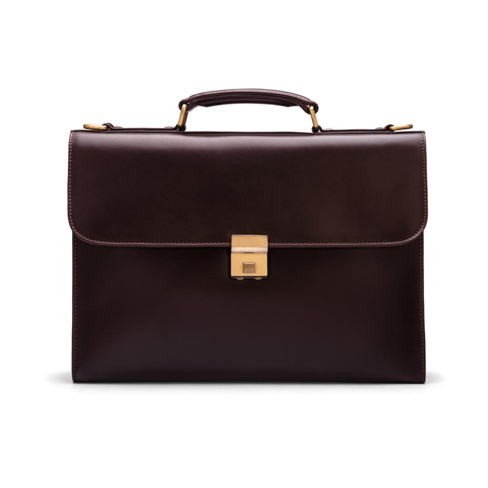 Brown Leather Wall Street Briefcase With Combination Lock