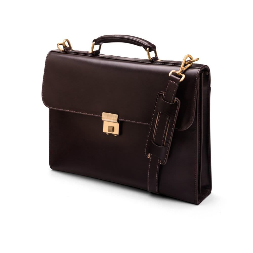 Brown Leather Wall Street Briefcase With Combination Lock