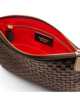 Leather woven cross body bag, brown, inside view