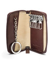 Leather zip around key case, brown, open