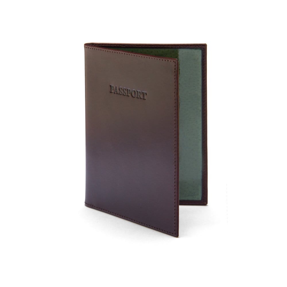 Luxury leather passport cover, brown, front