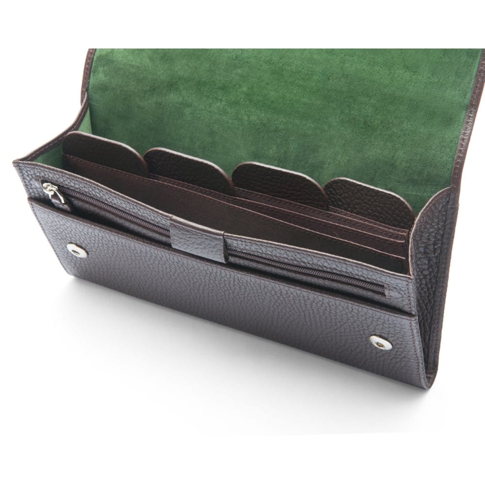 Luxury leather travel wallet, brown, inside